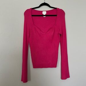 H&M Rib-Knit Sweetheart Neck Flared Sleeve Sweater
